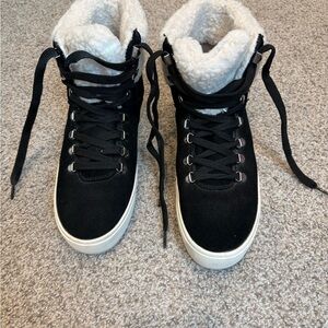 Marc Fisher Black Suede High-Top Sneakers with White Fur Lining